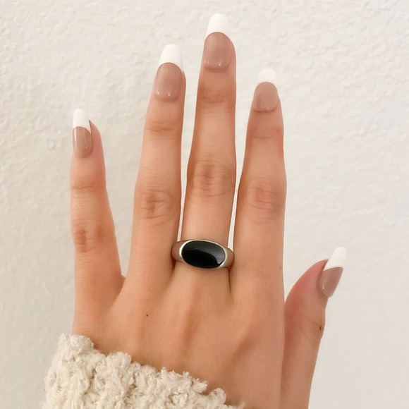 Ethnic Men 925 Sterling Silver Black Oval Ring Dainty Ring Geometric Minimalist Ring